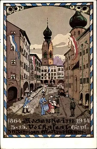 Künstler Ak Rosenheim Oberbayern, 50 jähriges Stadtjubiläum 1914