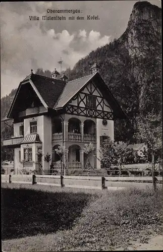 Ak Oberammergau in Oberbayern, Villa Malenstein mit dem Kofel