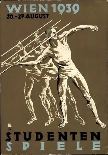 Künstler Ak Wien, Studentenspiele 1939, Speerwerfer