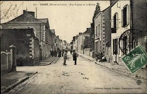 Ak Cande Maine et Loire, Rue Saint Jean et la Mairie