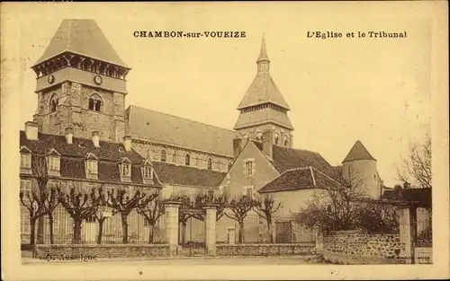 Ak Chambon sur Voueize Creuse, L'Eglise et le Tribunal