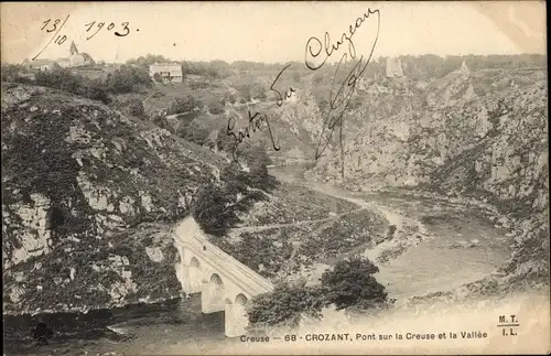Ak Crozant Creuse, Pont sur la Creuse et la Vallee