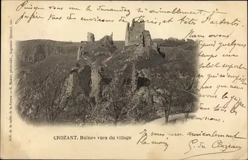 Ak Crozant Creuse, Ruines vues du village