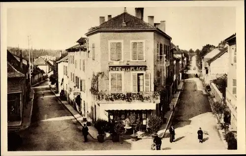 Ak Morestel Isère, Place, Route de Lyon et d'Arandon