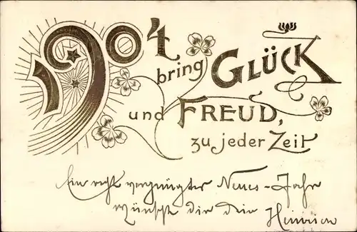Präge Litho Glückwunsch Neujahr, Jahreszahl 1904, Kleeblätter, Glück und Freud zu jeder Zeit