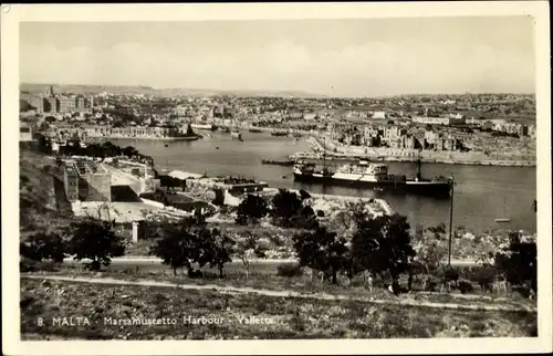 Ak Valletta Malta, Marsamuscetto Harbour, Blick auf den Hafen