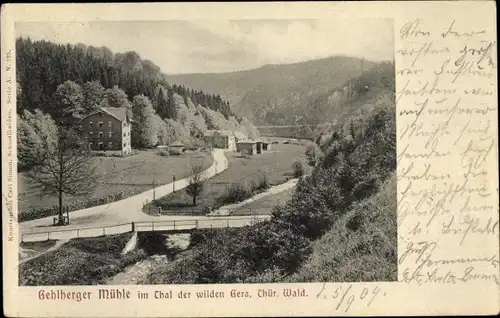 Ak Gehlberg im Ilm Kreis Thüringen, Gehlberger Mühle im Tal der wilden Gera