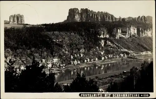 Ak Postelwitz Bad Schandau Sächsische Schweiz, Teilansicht mit Schrammsteine