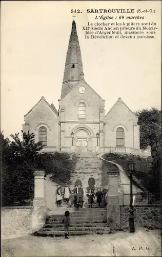 Ak Sartrouville Yvelines, L'Eglise, 69 marches