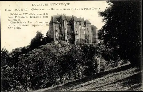 Ak Boussac Creuse, Chateau sur un Rocher