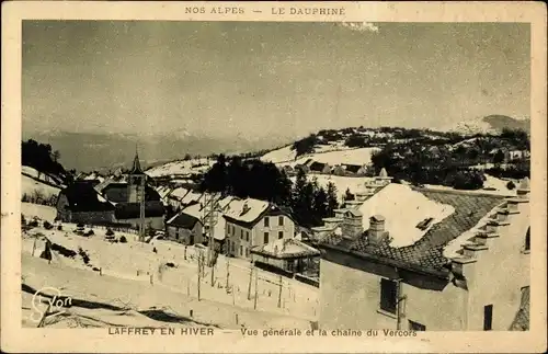 Ak Laffrey en Hiver Isère, Vue generale et la chaine du Vercors