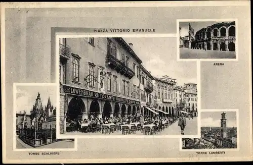 Ak Verona Veneto, Piazza Vittorio Emanuele, Arena, Tombe Scaligere, Torre Lamberti