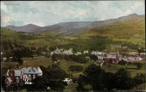 Ak Ambleside Lake District Cumbria, Panorama vom Ort