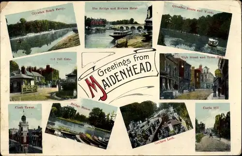 Ak Maidenhead South East England, Castle Hill, High Street and Town Hall