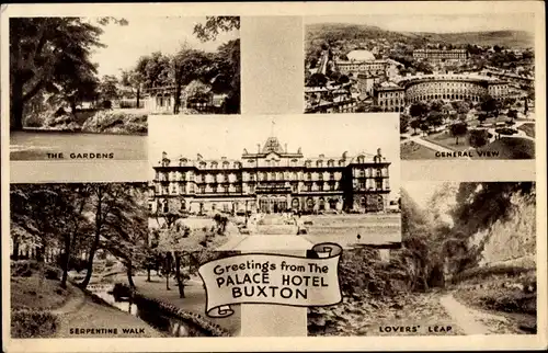 Ak Buxton Derbyshire East Midlands, Palace Hotel, The Gardens, General View, Lovers' Leap