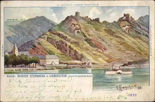 Künstler Ak Kretschmar, O., Kamp Bornhofen Rhein, feindlichen Brüder, Burg Sterrenberg, Liebenstein