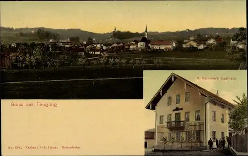 Ak Tengling Taching am See Oberbayern, Panorama, Gasthaus von K. Heinlein