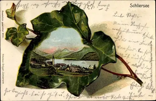 Efeublatt Litho Schliersee in Oberbayern, Panorama