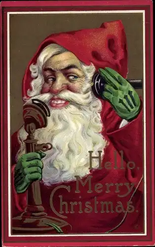 Ak Frohe Weihnachten, Weihnachtsmann am Telefon, Hello, Merry Christmas