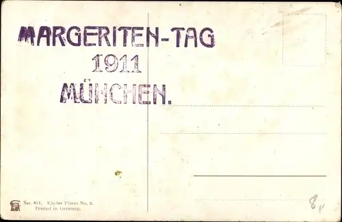 Ak Margeritentag München 1911, Strauß mit Weidenkätzchen, Stechpalme, Kindergesichter