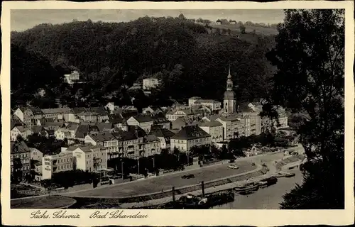 Ak Bad Schandau Sächsische Schweiz, Durchblick zum Ort