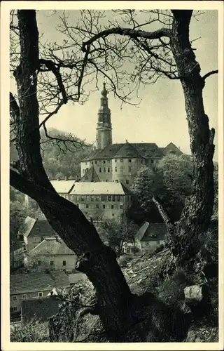 Ak Weesenstein Müglitztal, Blick vom Abendfrieden auf das Schloß