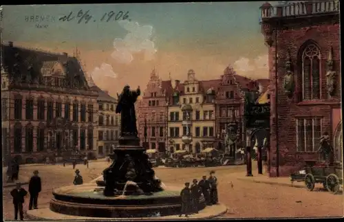 Ak Hansestadt Bremen, Brunnen auf dem Markt