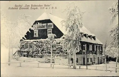 Ak Zinnwald Georgenfeld Altenberg im Erzgebirge, Gasthof Sächsischer Reiter, Winter