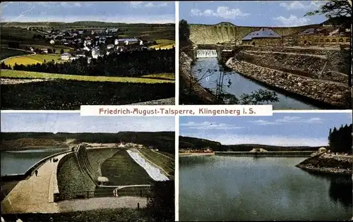 Ak Klingenberg im Erzgebirge Sachsen, Friedrich August Talsperre mit Ortschaft