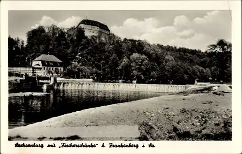 Ak Frankenberg Sachsen, Sachsenburg mit Fischerschänke und Wehr