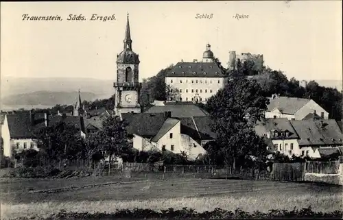 Ak Frauenstein im Erzgebirge, Teilansicht, Schloss, Ruine