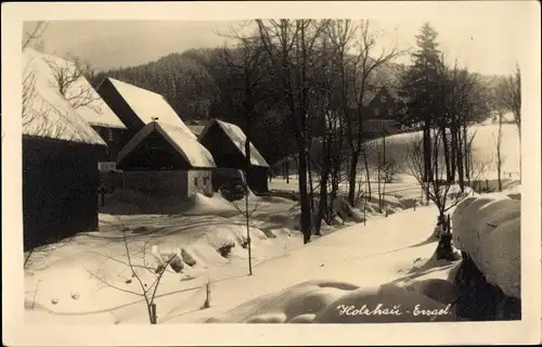 Foto Ak Holzhau Rechenberg Bienenmühle Erzgebirge, Winterspaziergang, Ort