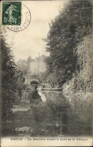 Ak Maule Yvelines, La Mauldre avant le pont de la Belique