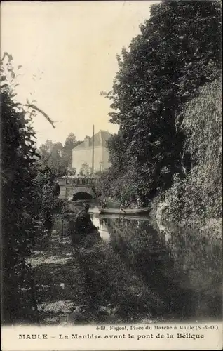 Ak Maule Yvelines, La Mauldre avant le pont de la Belique