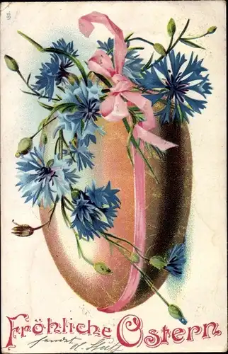 Präge Litho Glückwunsch Ostern, Mit Kornblumen geschmücktes Osterei