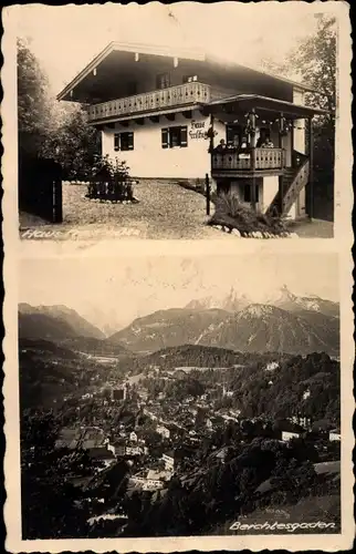 Ak Berchtesgaden in Oberbayern, Haus Freischütz, Panorama vom Tal