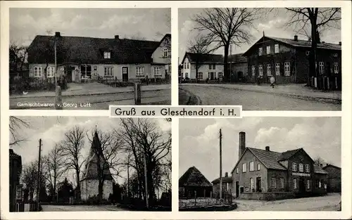 Ak Gleschendorf Scharbeutz in Ostholstein, Gemischtwarenladen, Straßenpartie