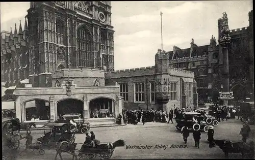 Ak Westminster London City, Westminster Abbey, Annexe, Kutsche, Autos