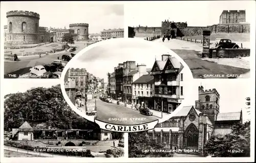 Ak Carlisle North West England, Castle, Cathedral, Eden Bridge Gardens, Law Courts, English Street