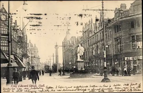 Ak Kingston upon Hull Yorkshire, King Edward Street, Denkmal