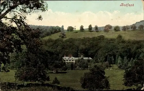 Ak Bodfach Llanfyllin Wales, Landschaft mit Wohnhaus