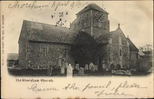 Ak Shoreham by Sea West Sussex, Old Church, Cemetery