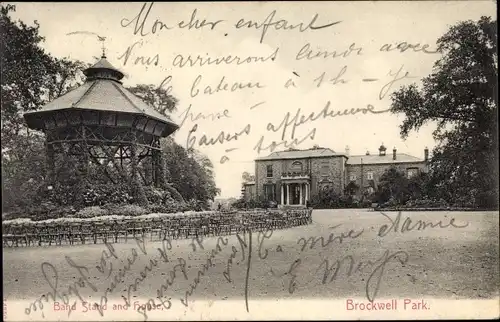 Ak Herne Hill London, Brockwell Park, Bandstand and House