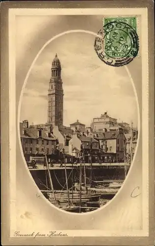 Präge Passepartout Ak Greenock Schottland, View from the Harbour