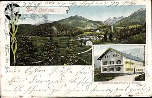 Ak Jachenau in Oberbayern, Blick auf den Ort, Gasthaus zur Post