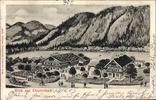 Künstler Ak Enterrottach Rottach Egern in Oberbayern, Blick auf den Ort