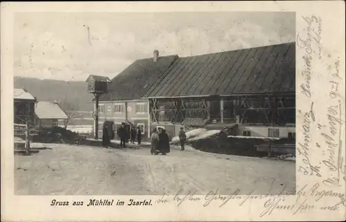 Ak Schäftlarn Oberbayern, Mühltal im Isartal, Straßenpartie, Gebäude