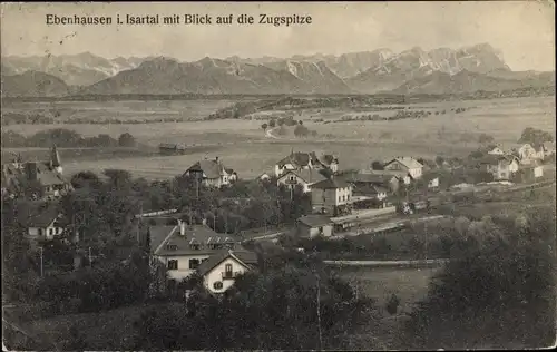 Ak Ebenhausen Schäftlarn in Oberbayern, Blick auf den Ort, Zugspitze, Isartal