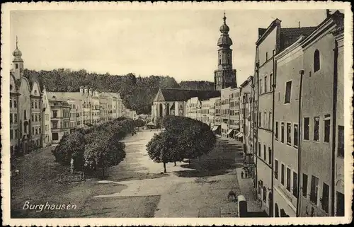 Ak Burghausen an der Salzach Bayern, Allee, Platz, Kirche