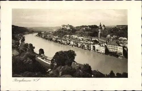 Ak Burghausen an der Salzach Bayern, Teilansicht mit Ach, Burg